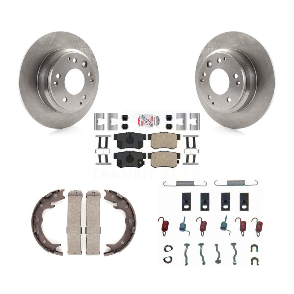 Rear Disc Rotors Ceramic Pads Parking Brake Shoes Hardware Kit For Honda Odyssey Acura RL K8A-109171