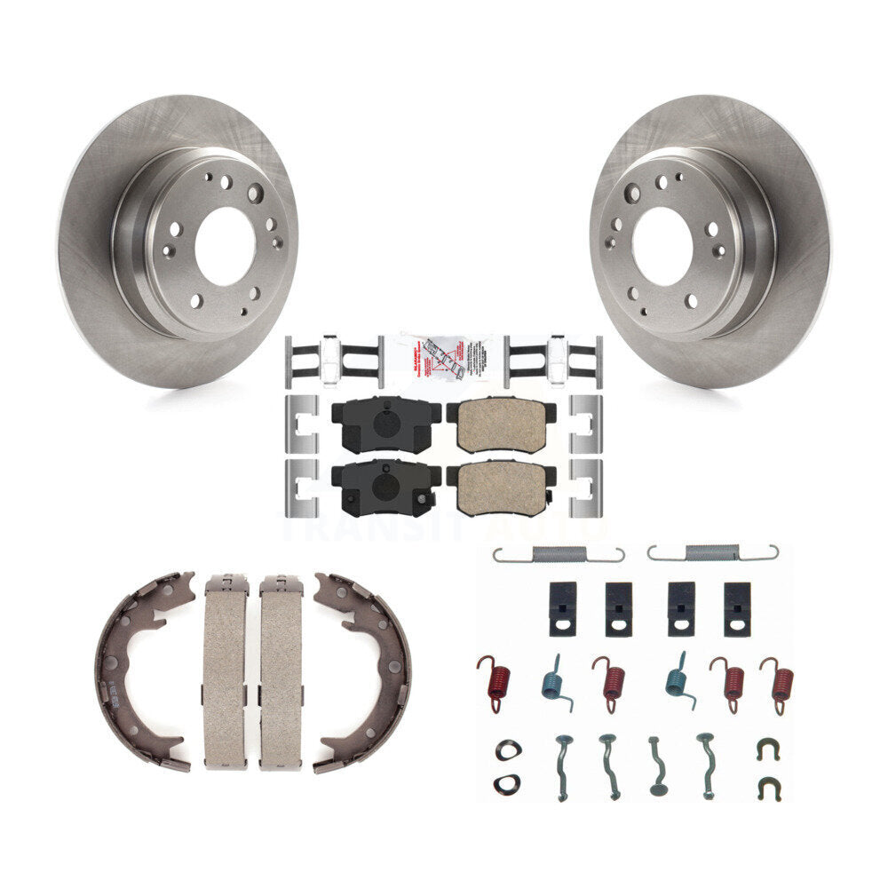 Rear Disc Rotors Ceramic Pads Parking Brake Shoes Hardware Kit For Honda Odyssey Acura RL K8A-109172