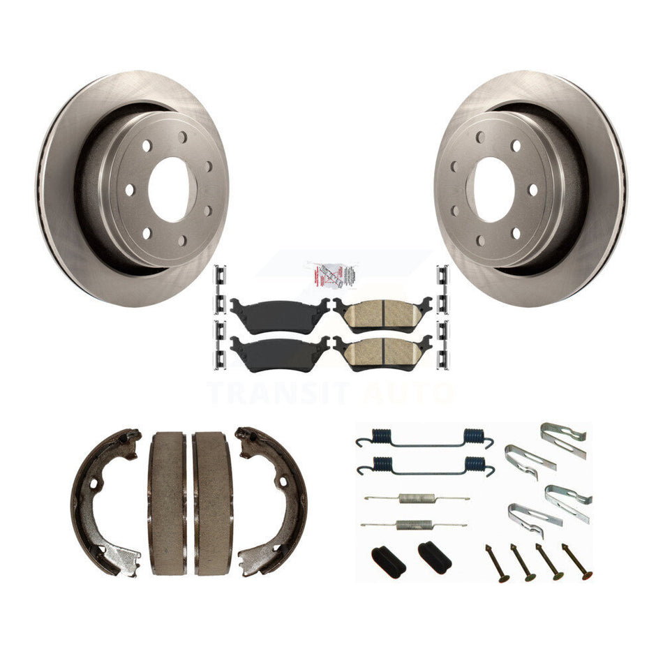 Rear Disc Rotors Ceramic Pads Parking Shoes Hardware Kit For Ford F-150 With 7 Lug Wheels K8A-109186