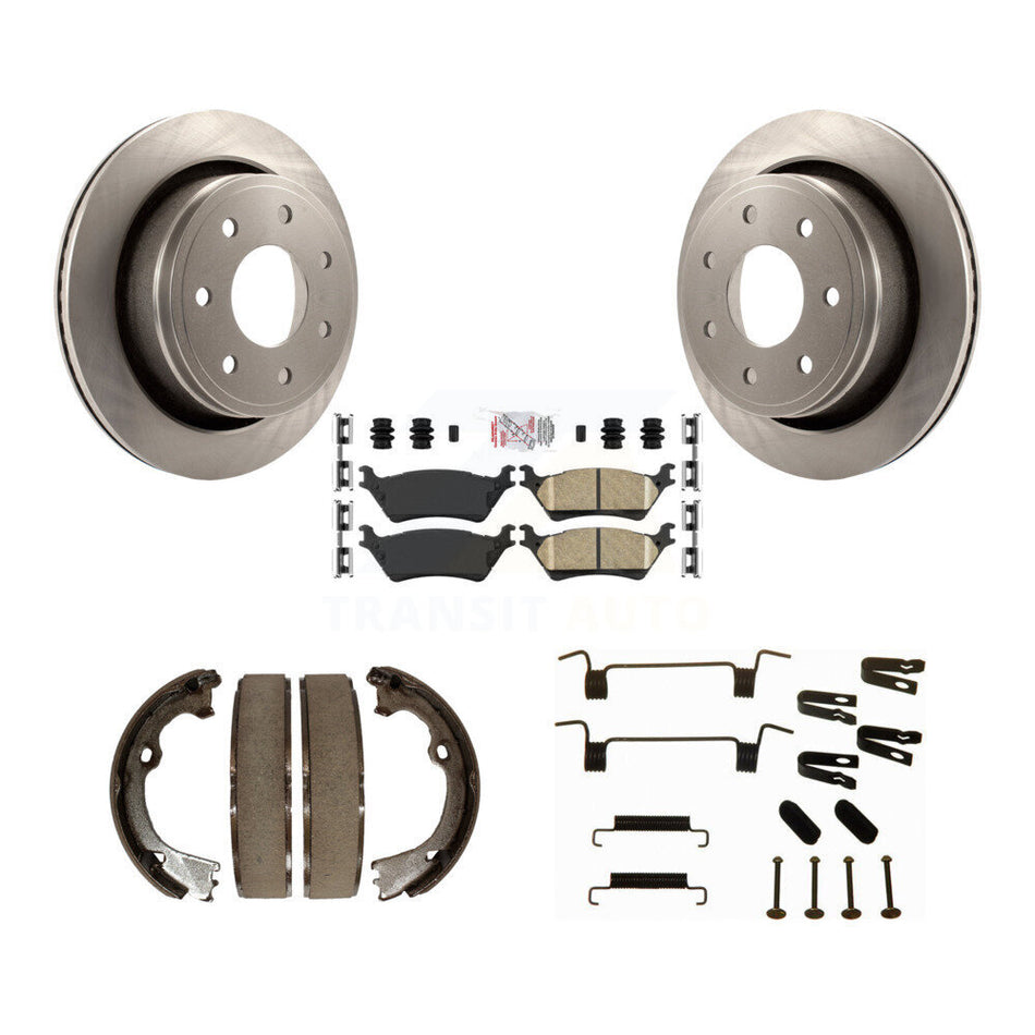Rear Disc Rotors Ceramic Pads Parking Shoes Hardware Kit For Ford F-150 With 7 Lug Wheels K8A-109192