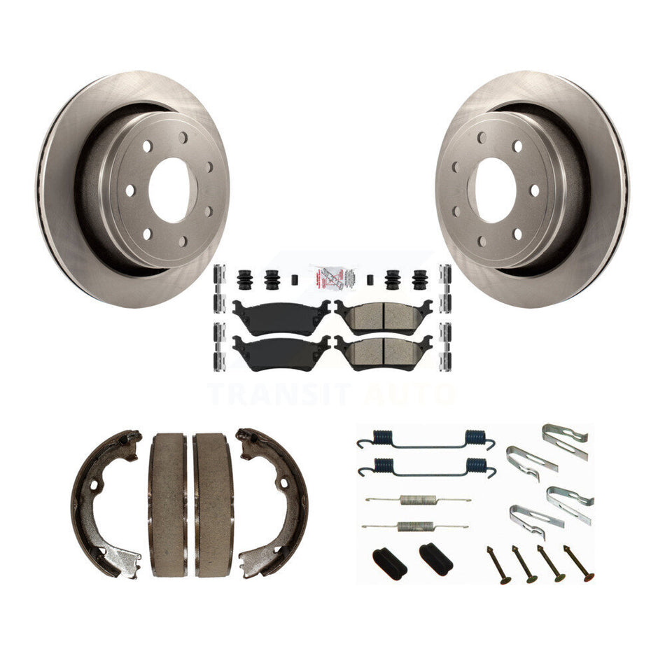 Rear Disc Rotors Semi-Metallic Pads Parking Brake Shoes And Hardware Kit For Ford F-150 K8A-109194