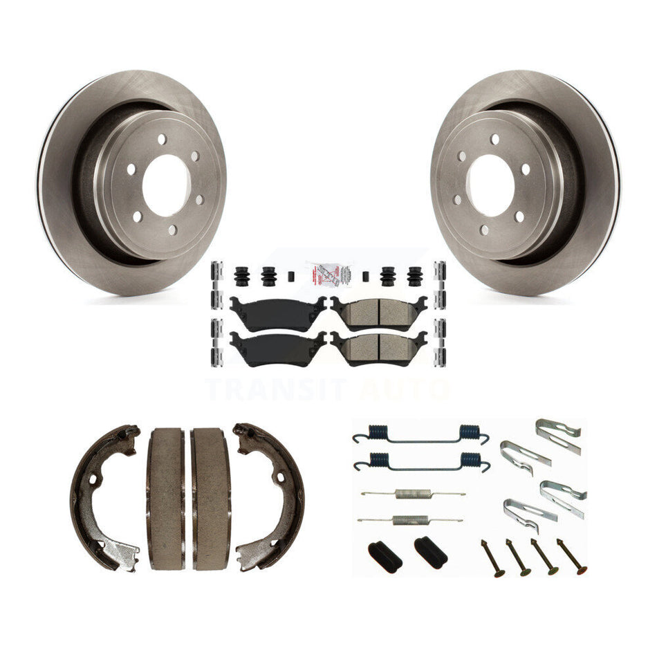 Rear Disc Rotors Semi-Metallic Pads Parking Brake Shoes And Hardware Kit For Ford F-150 K8A-109195