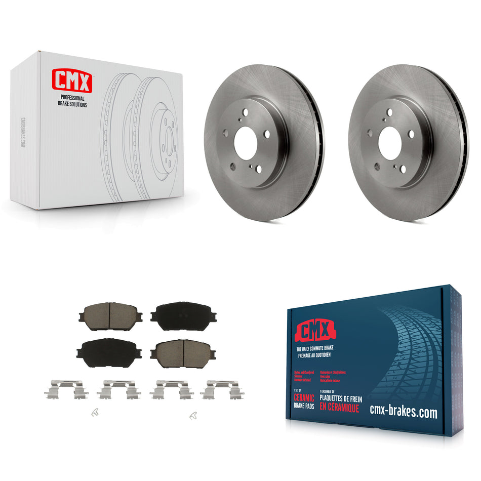 Front Disc Brake Rotors And Ceramic Pads Kit For 2002-2004 Toyota Camry Straight Hat Design With 296mm Diameter Rotor K8C-100684