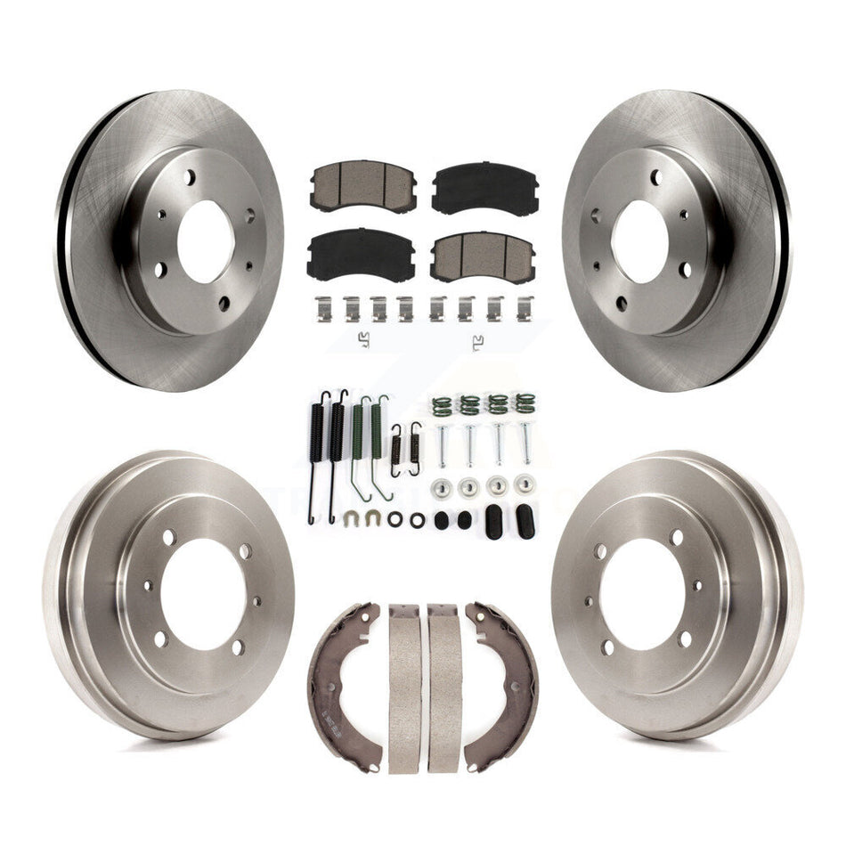 Front Rear Disc Brake Rotors Ceramic Pads And Drum Kit (7Pc) For 2007 Mitsubishi Lancer LS Diamond With 15" Factory Wheels K8C-102183