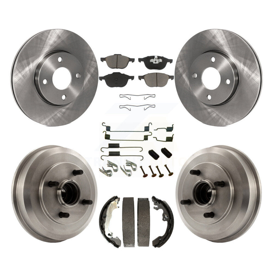 Front Rear Disc Brake Rotors Ceramic Pads And Drum Kit (7Pc) For 2005-2007 Ford Focus Wheel Bearing Includes K8C-102250