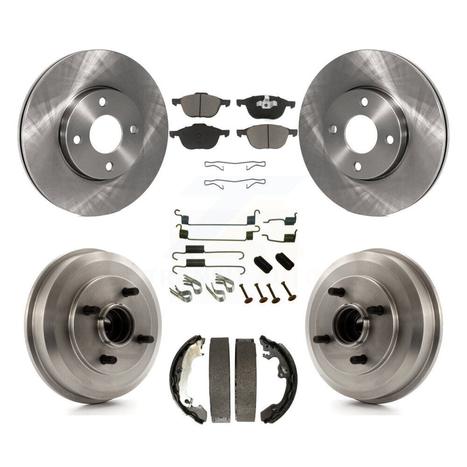 Front Rear Disc Brake Rotors Ceramic Pads And Drum Kit (7Pc) For 2005-2007 Ford Focus Wheel Bearing Includes K8C-102250
