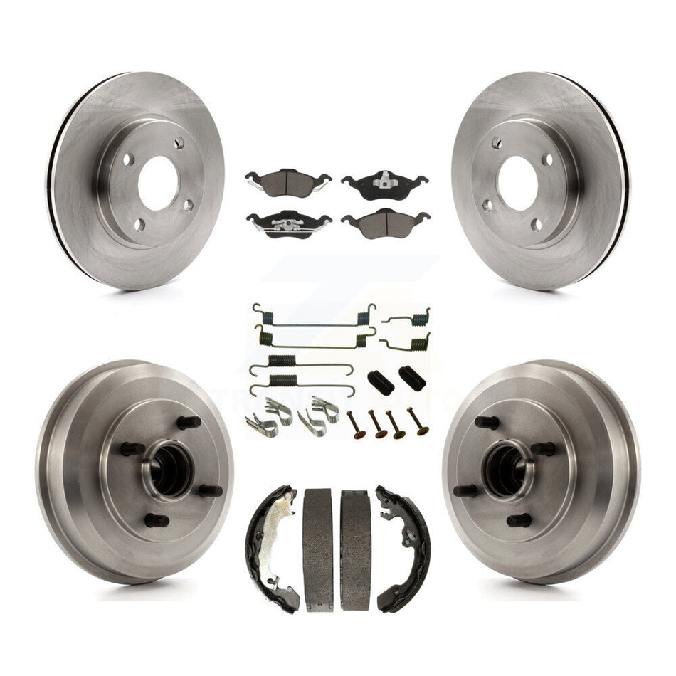 Front Rear Disc Brake Rotors Ceramic Pads And Drum Kit (7Pc) For Ford Focus Wheel Bearing Includes K8C-102258