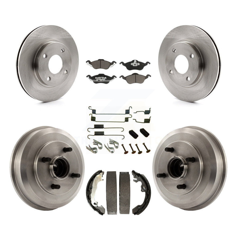 Front Rear Disc Brake Rotors Ceramic Pads And Drum Kit (7Pc) For Ford Focus Wheel Bearing Includes K8C-102258
