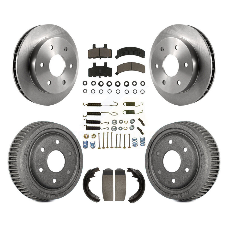 Front Rear Disc Brake Rotors Ceramic Pads And Drum Kit (7Pc) For 1995-1997 GMC Yukon 2 doors with 4WD GAS engine With 11" Diameter K8C-102370