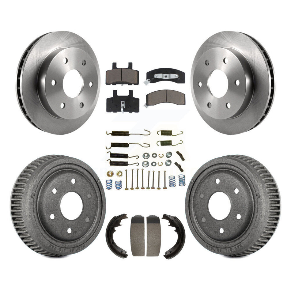 Front Rear Disc Brake Rotors Ceramic Pads And Drum Kit (7Pc) For 1995-1997 GMC Yukon 2 doors with 4WD DIESEL engine With 11" Diameter K8C-102371