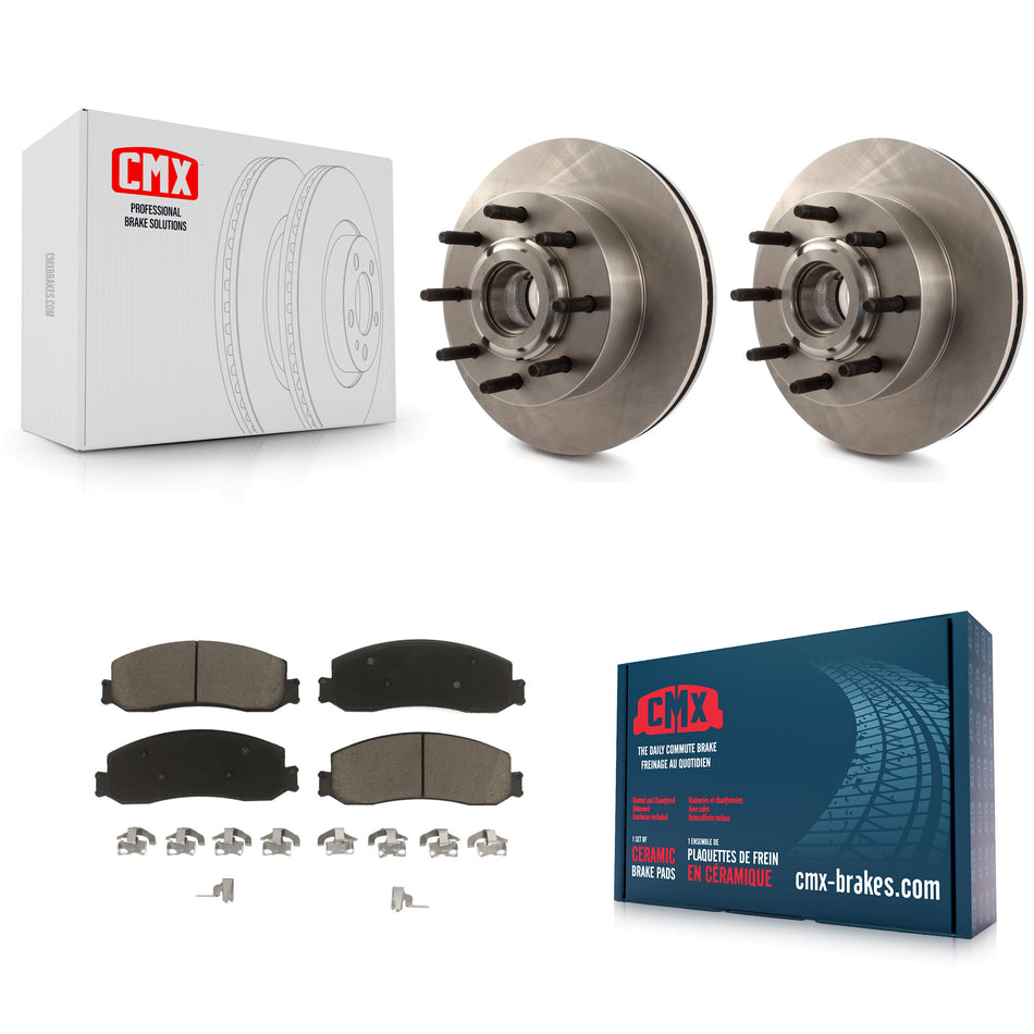 Front Disc Brake Rotors Hub Assembly And Ceramic Pads Kit For Ford F-250 Super Duty F-350 RWD K8C-102679