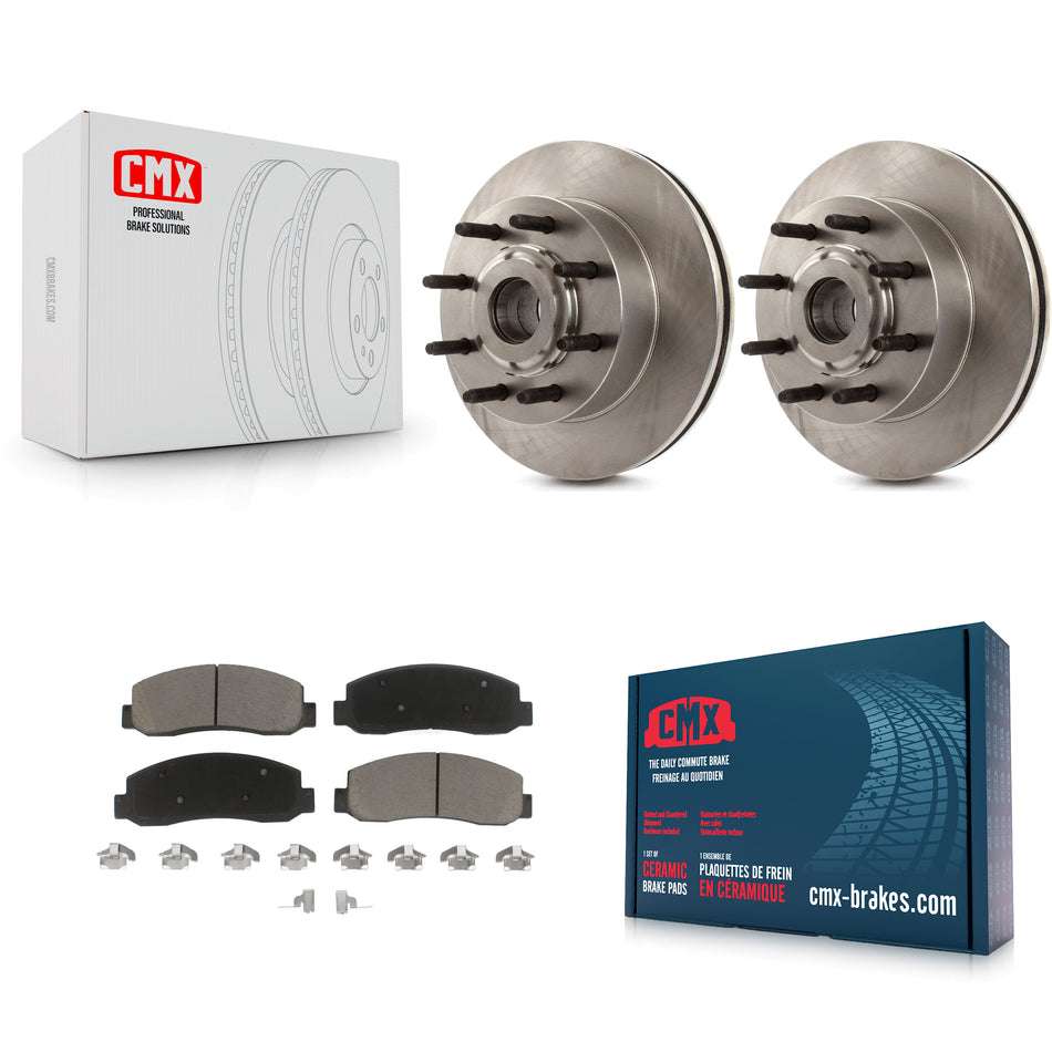 Front Disc Brake Rotors Hub Assembly And Ceramic Pads Kit For 2005-2007 Ford F-250 Super Duty F-350 RWD K8C-102680