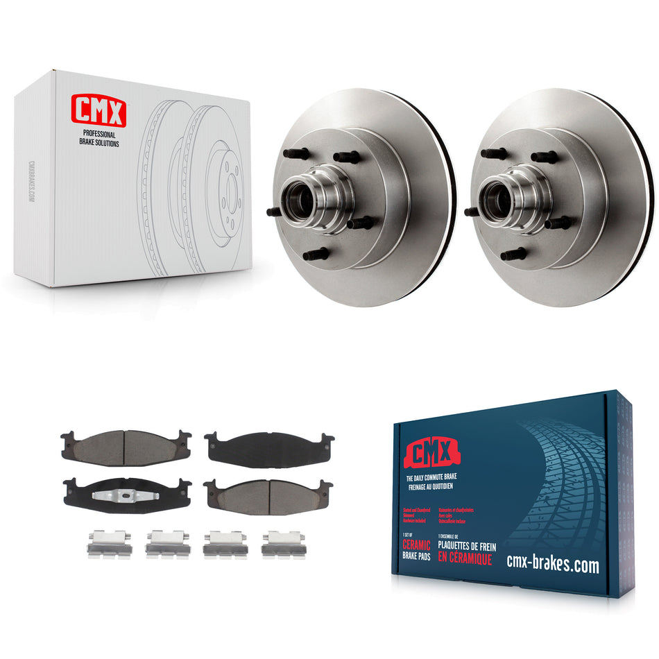 Front Disc Brake Rotors Hub Assembly And Ceramic Pads Kit For Ford E-150 Econoline Club Wagon K8C-102685