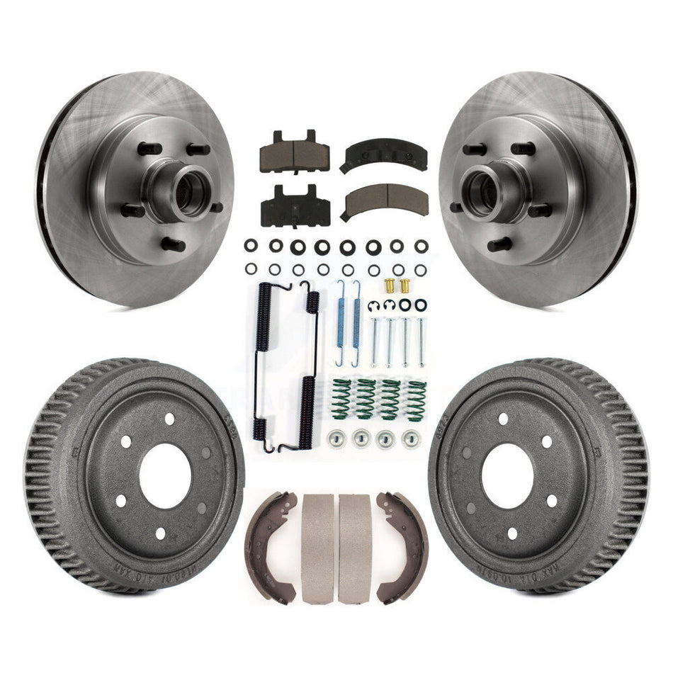 Front Rear Disc Brake Rotors Hub Assembly Ceramic Pads And Drum Kit (7Pc) For GMC Yukon RWD With 10" Diameter 6 Lug Wheels K8C-102725