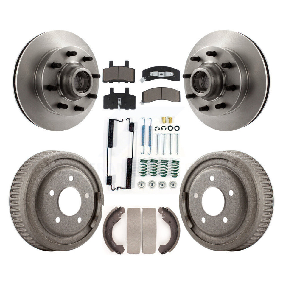 Front Rear Disc Brake Rotors Hub Assembly Ceramic Pads And Drum Kit (7Pc) For 1995-1997 GMC Yukon RWD with DIESEL engine With 10" Diameter K8C-102726