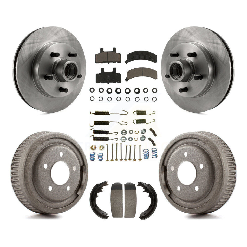 Front Rear Disc Brake Rotors Hub Assembly Ceramic Pads And Drum Kit (7Pc) For 1995-1997 GMC Yukon RWD with GAS engine With 11" Diameter K8C-102727