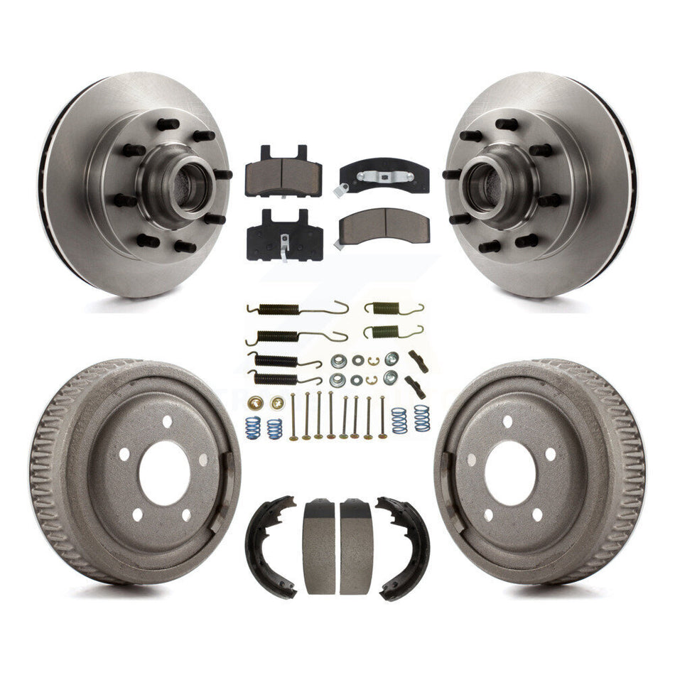 Front Rear Disc Brake Rotors Hub Assembly Ceramic Pads And Drum Kit (7Pc) For 1995-1997 GMC Yukon RWD with DIESEL engine With 11" Diameter K8C-102728