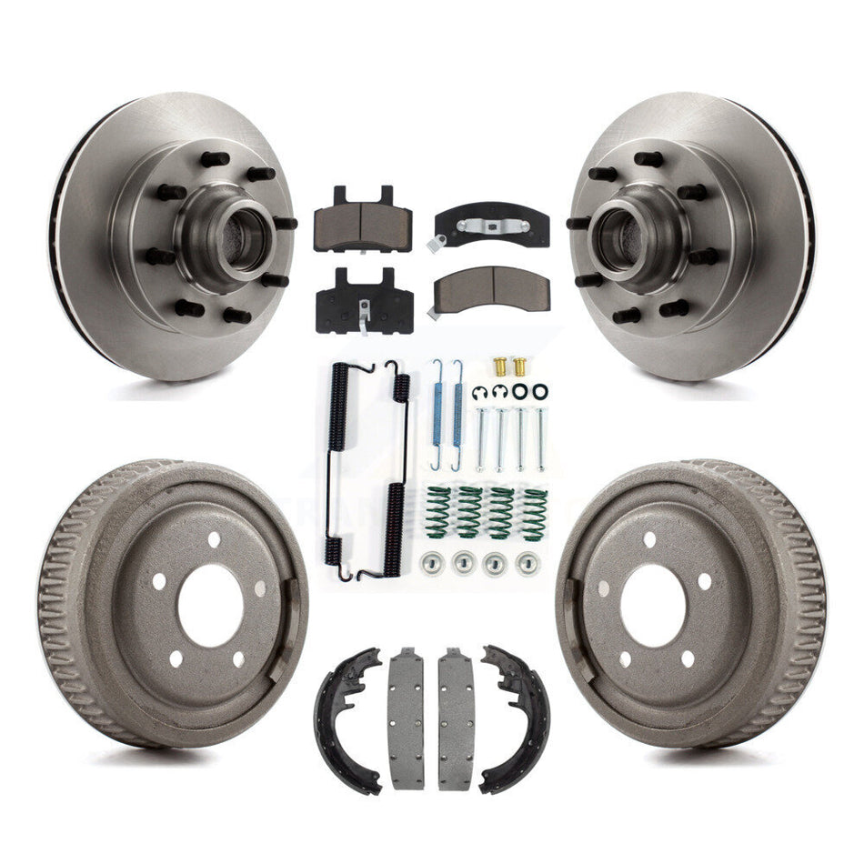 Front Rear Disc Brake Rotors Hub Assembly Ceramic Pads And Drum Kit (7Pc) For 1998-1999 Chevrolet C1500 Suburban DIESEL engine With 10" Diameter K8C-102729