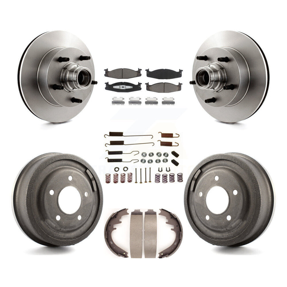 Front Rear Disc Brake Rotors Hub Assembly Ceramic Pads And Drum Kit (7Pc) For 1997-1999 Ford E-150 Econoline Club Wagon K8C-102731