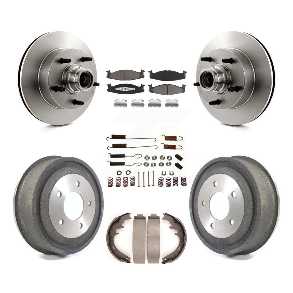 Front Rear Disc Brake Rotors Hub Assembly Ceramic Pads And Drum Kit (7Pc) For Ford E-150 Econoline Club Wagon K8C-102732