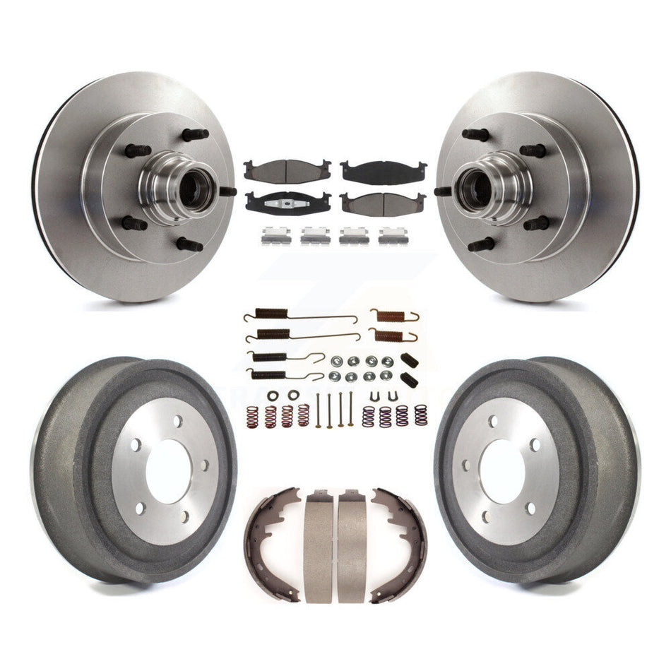 Front Rear Disc Brake Rotors Hub Assembly Ceramic Pads And Drum Kit (7Pc) For 2000-2001 Ford E-150 Econoline 2-Wheel ABS K8C-102734