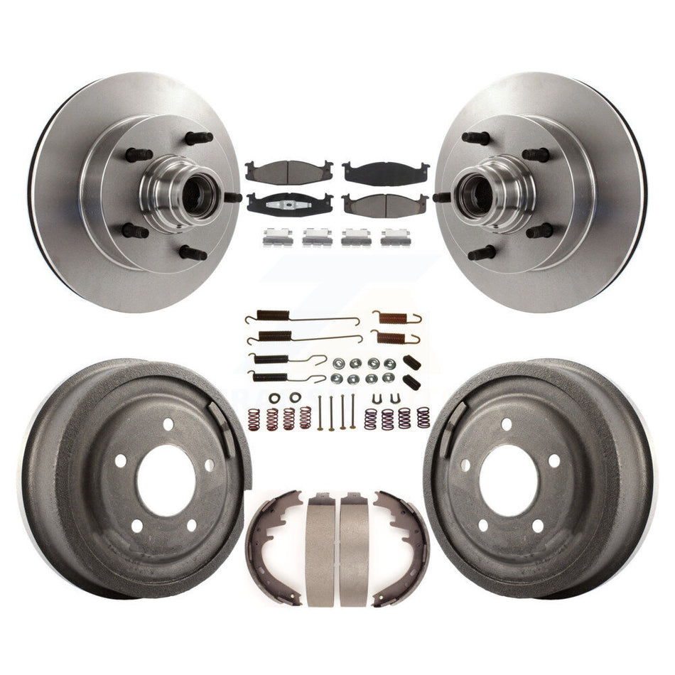 Front Rear Disc Brake Rotors Hub Assembly Ceramic Pads And Drum Kit (7Pc) For 1997-1999 Ford E-150 Econoline 2-Wheel ABS K8C-102735