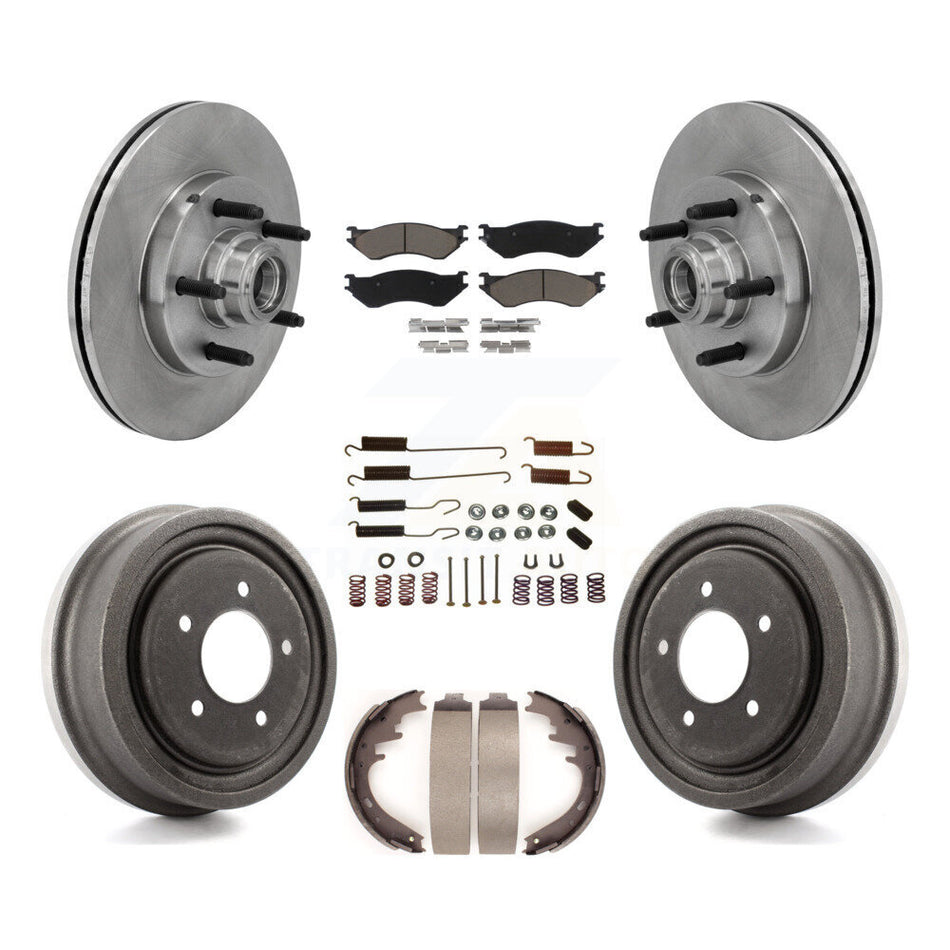 Front Rear Disc Brake Rotors Hub Assembly Ceramic Pads And Drum Kit (7Pc) For 1999 Ford F-150 RWD With 5 Lug Wheels 14mm Wheel Lugs K8C-102736
