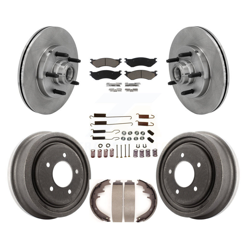 Front Rear Disc Brake Rotors Hub Assembly Ceramic Pads And Drum Kit (7Pc) For 1999 Ford F-150 RWD With 5 Lug Wheels 14mm Wheel Lugs K8C-102736
