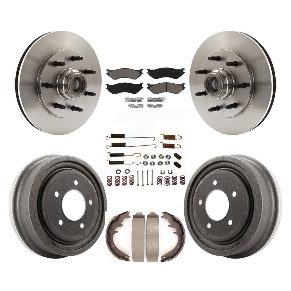 Front Rear Disc Brake Rotors Hub Assembly Ceramic Pads And Drum Kit (7Pc) For 1999 Ford F-150 RWD With 7 Lug Wheels 12mm Wheel Lugs 4 ABS K8C-102737