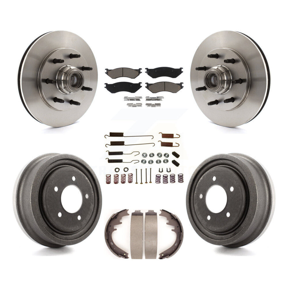 Front Rear Disc Brake Rotors Hub Assembly Ceramic Pads And Drum Kit (7Pc) For 1999 Ford F-150 RWD With 7 Lug Wheels 12mm Wheel Lugs 4 ABS K8C-102737
