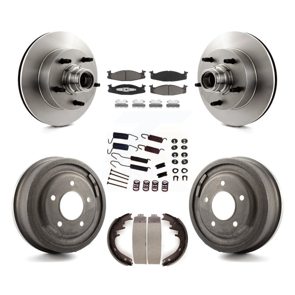 Front Rear Disc Brake Rotors Hub Assembly Ceramic Pads And Drum Kit (7Pc) For Ford E-150 Econoline Club Wagon K8C-102739