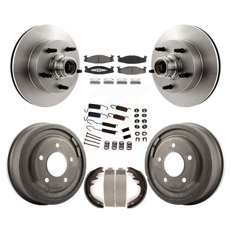 Front Rear Disc Brake Rotors Hub Assembly Ceramic Pads And Drum Kit (7Pc) For Ford E-150 Econoline Club Wagon K8C-102739