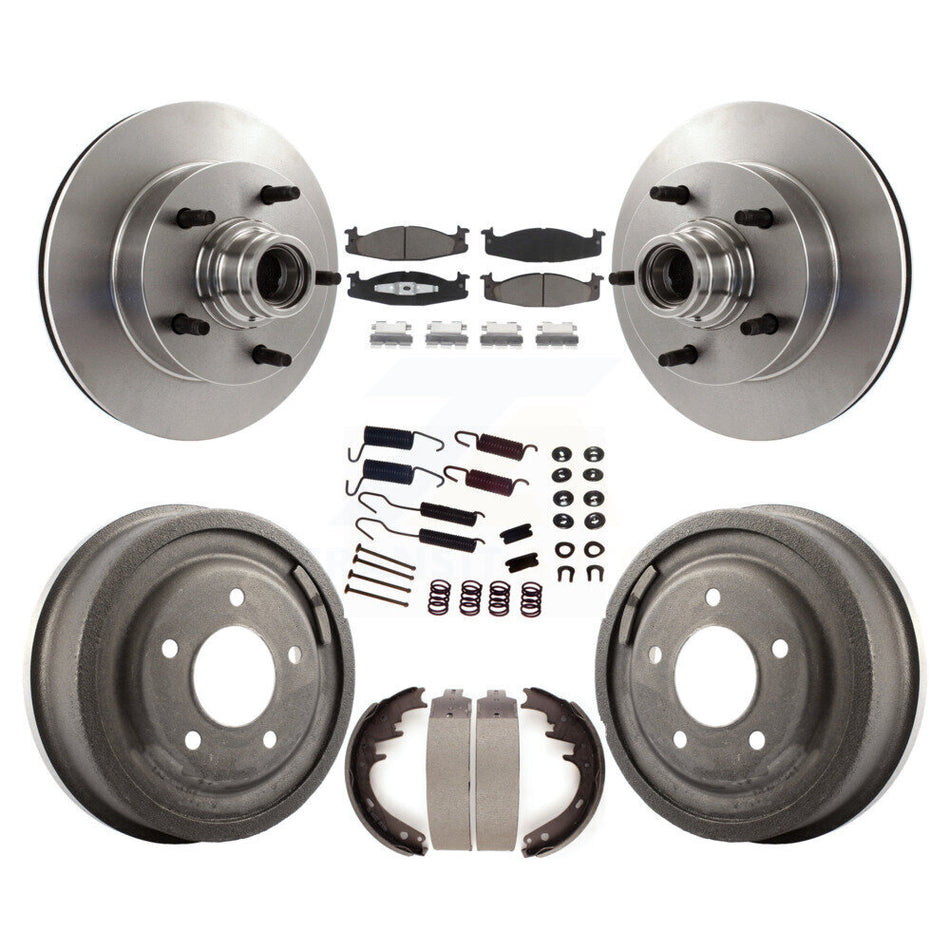 Front Rear Disc Brake Rotors Hub Assembly Ceramic Pads And Drum Kit (7Pc) For Ford F-150 E-150 Econoline K8C-102740
