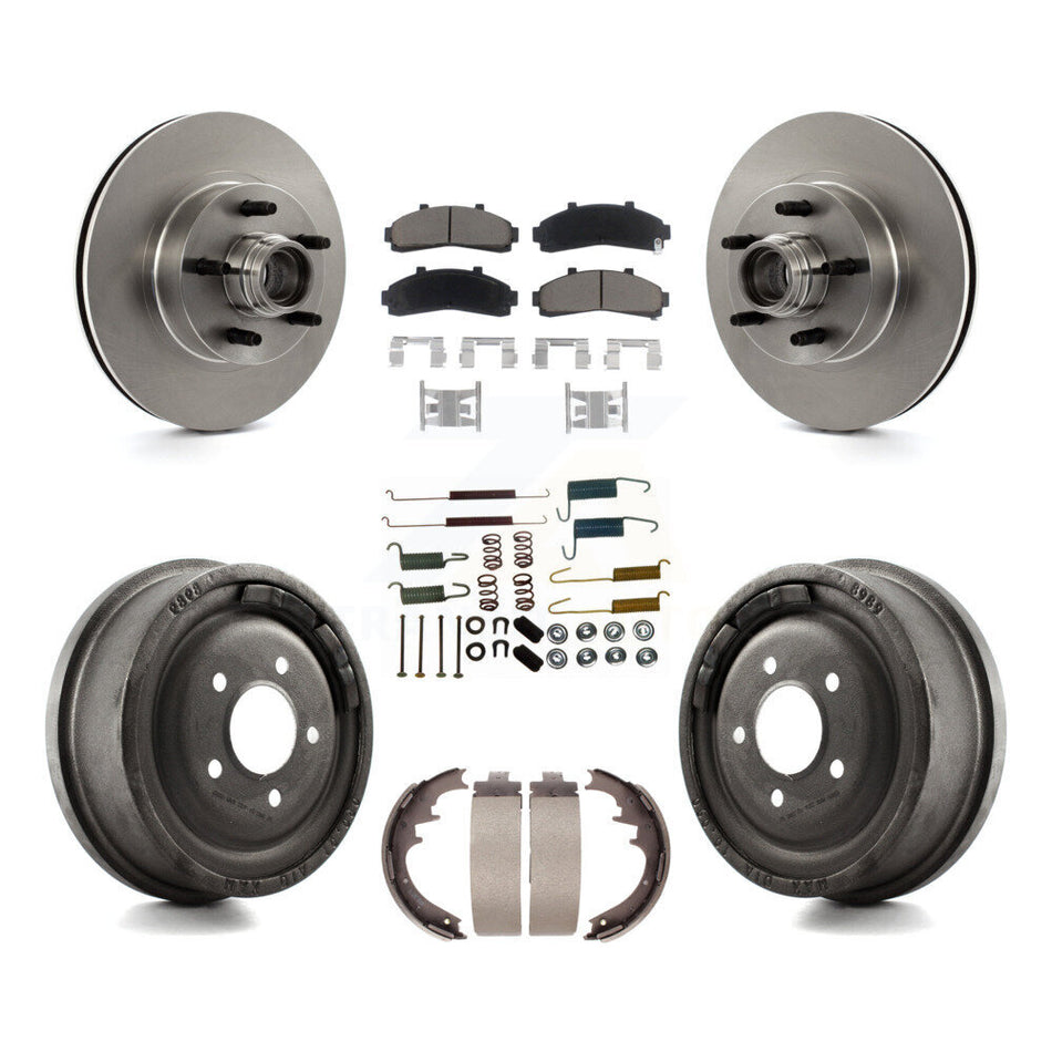 Front Rear Disc Brake Rotors Hub Assembly Ceramic Pads And Drum Kit (7Pc) For Ford Ranger With 10" Diameter K8C-102746