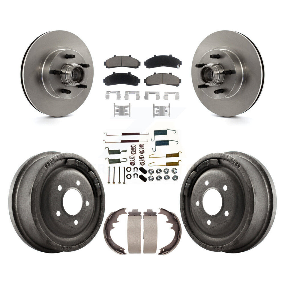Front Rear Disc Brake Rotors Hub Assembly Ceramic Pads And Drum Kit (7Pc) For Ford Ranger With 10" Diameter K8C-102746