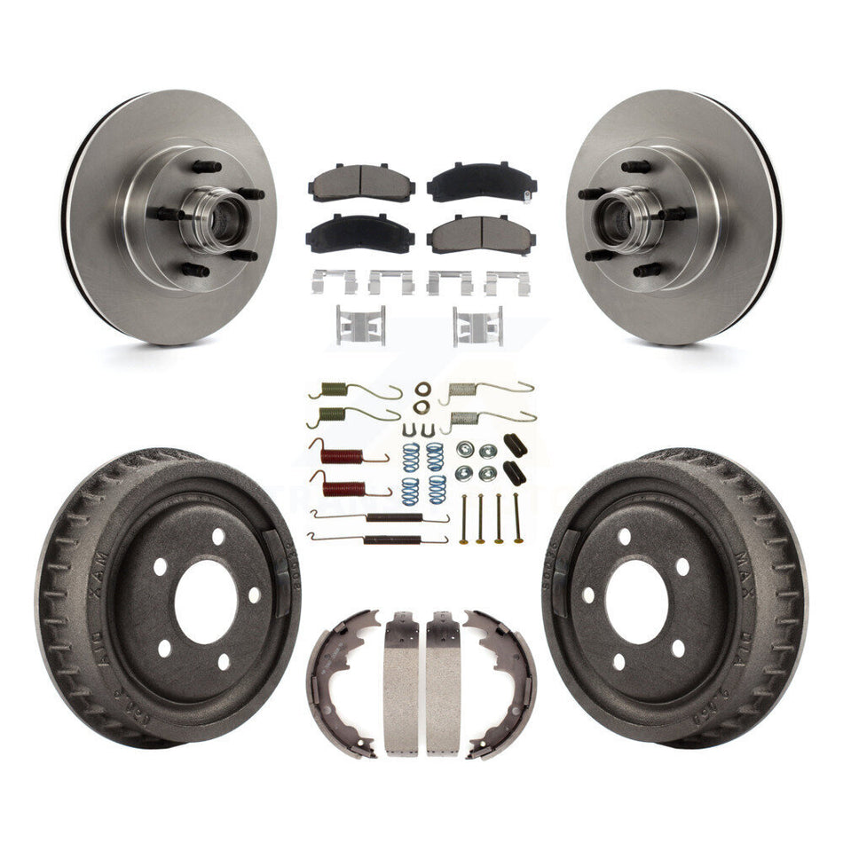 Front Rear Disc Brake Rotors Hub Assembly Ceramic Pads And Drum Kit (7Pc) For Ford Ranger With 9" Diameter K8C-102747