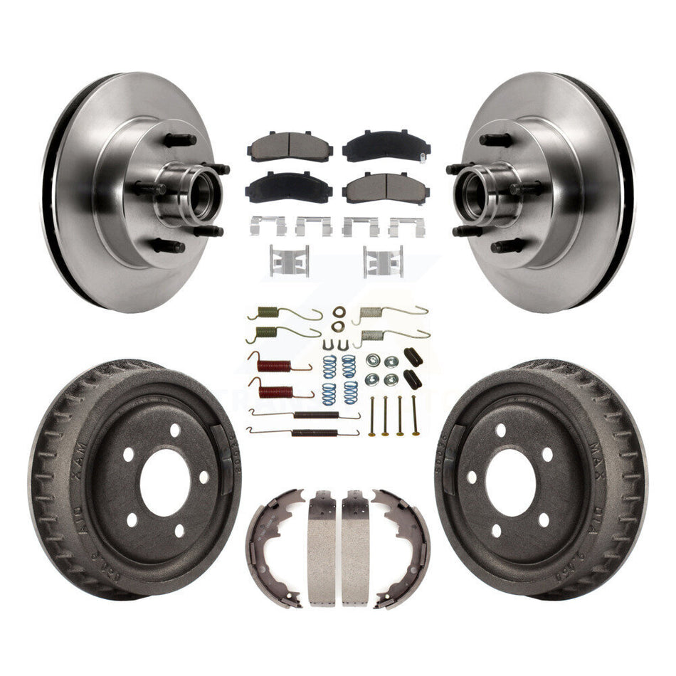 Front Rear Disc Brake Rotors Hub Assembly Ceramic Pads And Drum Kit (7Pc) For Ford Ranger Mazda B2500 B3000 B4000 With 9" Diameter K8C-102749