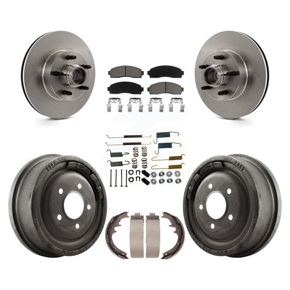 Front Rear Disc Brake Rotors Hub Assembly Ceramic Pads And Drum Kit (7Pc) For 2006-2009 Ford Ranger RWD With 10" Diameter K8C-102750
