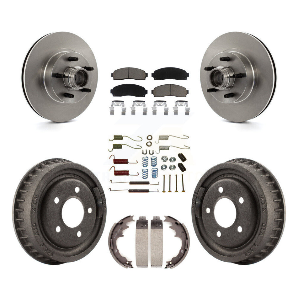 Front Rear Disc Brake Rotors Hub Assembly Ceramic Pads And Drum Kit (7Pc) For 2006-2009 Ford Ranger RWD With 9" Diameter K8C-102751