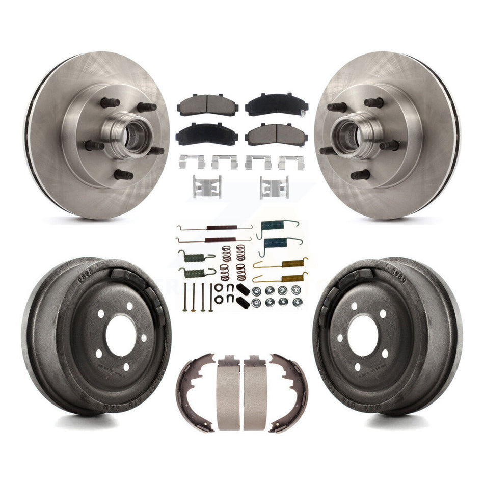 Front Rear Disc Brake Rotors Hub Assembly Ceramic Pads And Drum Kit (7Pc) For 1998-1999 Mazda B4000 RWD with 4-Wheel ABS With 10" Diameter K8C-102752