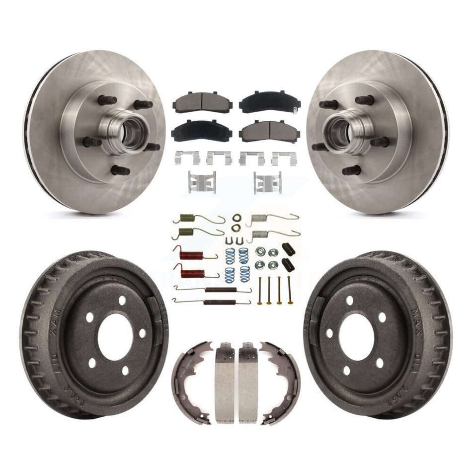 Front Rear Disc Brake Rotors Hub Assembly Ceramic Pads And Drum Kit (7Pc) For 1998-1999 Mazda B4000 RWD with 4-Wheel ABS With 9" Diameter K8C-102753