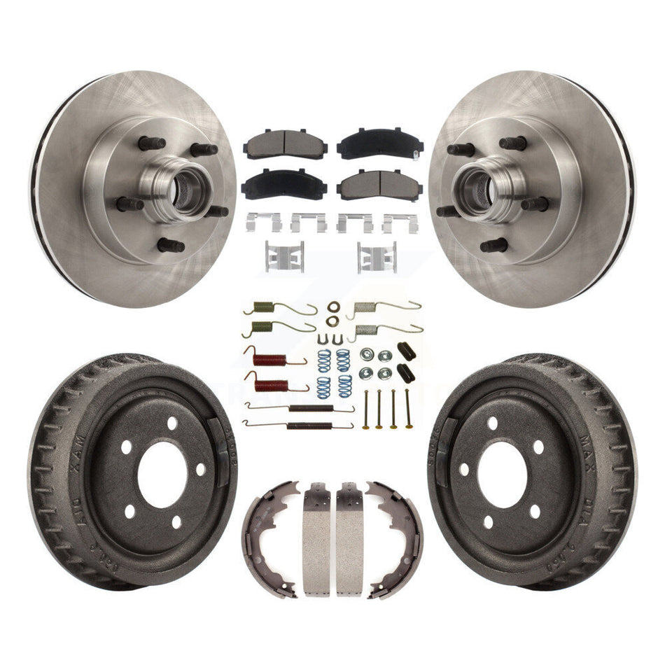 Front Rear Disc Brake Rotors Hub Assembly Ceramic Pads And Drum Kit (7Pc) For 1998-1999 Mazda B4000 RWD with 4-Wheel ABS With 9" Diameter K8C-102753