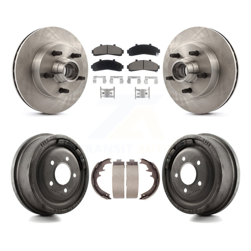 Front Rear Disc Brake Rotors Hub Assembly Ceramic Pads And Drum Kit For 1998-1999 Mazda B4000 RWD with 4-Wheel ABS With 10" Diameter K8C-102767