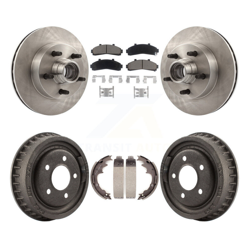 Front Rear Disc Brake Rotors Hub Assembly Ceramic Pads And Drum Kit For 1998-1999 Mazda B4000 RWD with 4-Wheel ABS With 9" Diameter K8C-102768