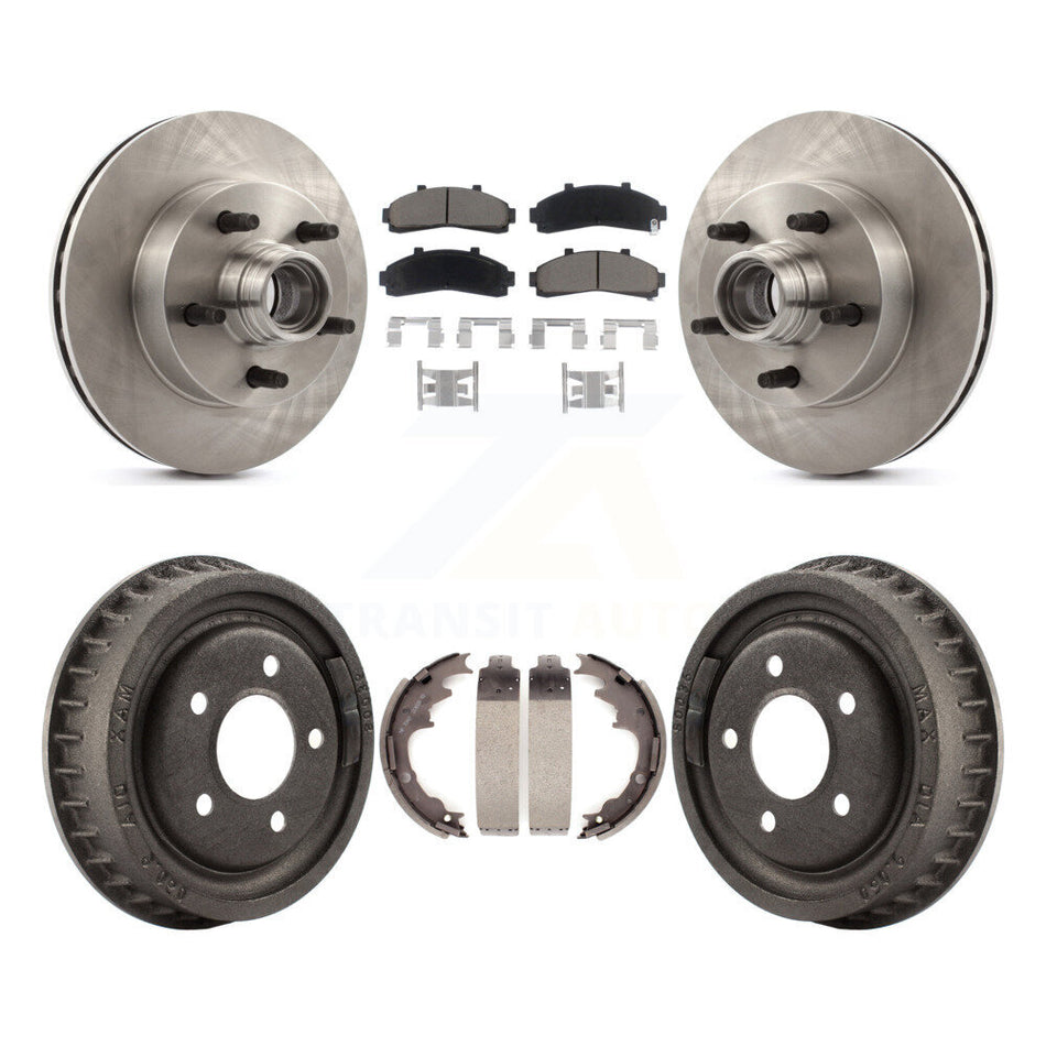 Front Rear Disc Brake Rotors Hub Assembly Ceramic Pads And Drum Kit For 1998-1999 Mazda B4000 RWD with 4-Wheel ABS With 9" Diameter K8C-102768
