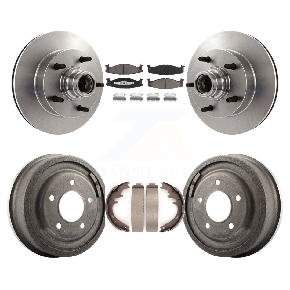 Front Rear Disc Brake Rotors Hub Assembly Ceramic Pads And Drum Kit For 1997-1999 Ford E-150 Econoline 2-Wheel ABS K8C-102771