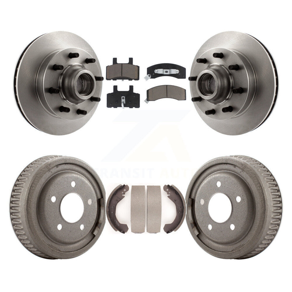 Front Rear Disc Brake Rotors Hub Assembly Ceramic Pads And Drum Kit For 1995-1997 GMC Yukon RWD with DIESEL engine With 10" Diameter K8C-102786