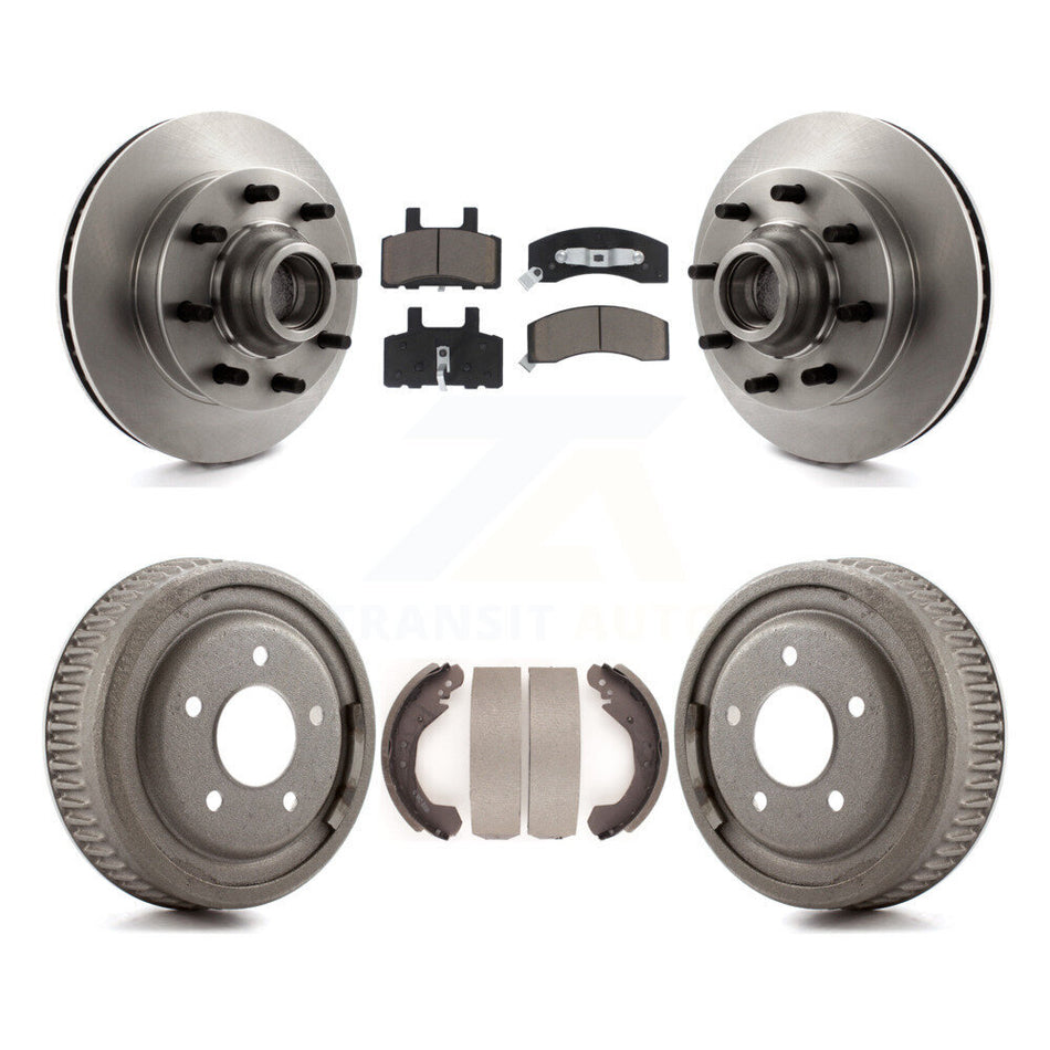 Front Rear Disc Brake Rotors Hub Assembly Ceramic Pads And Drum Kit For 1995-1997 GMC Yukon RWD with DIESEL engine With 10" Diameter K8C-102786