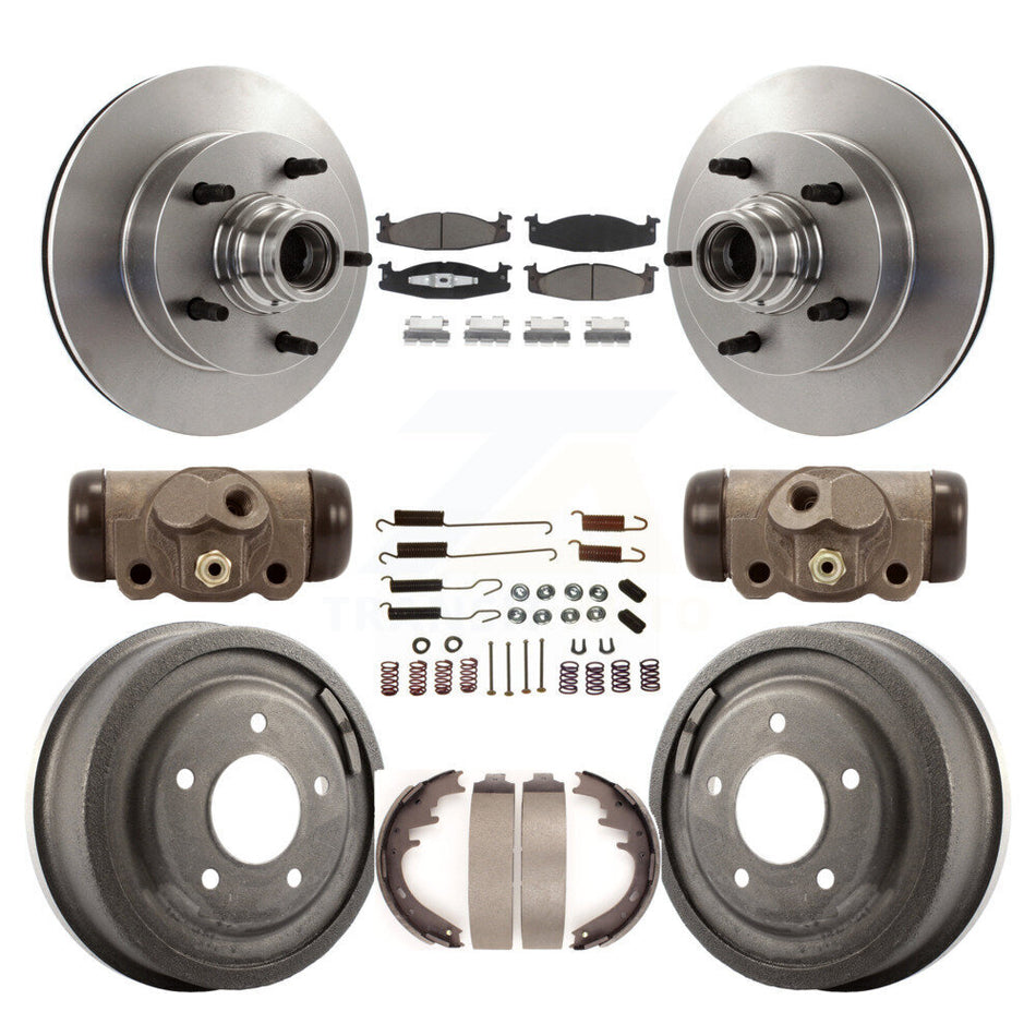 Front Rear Disc Brake Rotors Ceramic Pads And Drum Kit (9Pc) For 1997 Ford E-150 Econoline 2-Wheel ABS 15 16" Bore K8C-102845