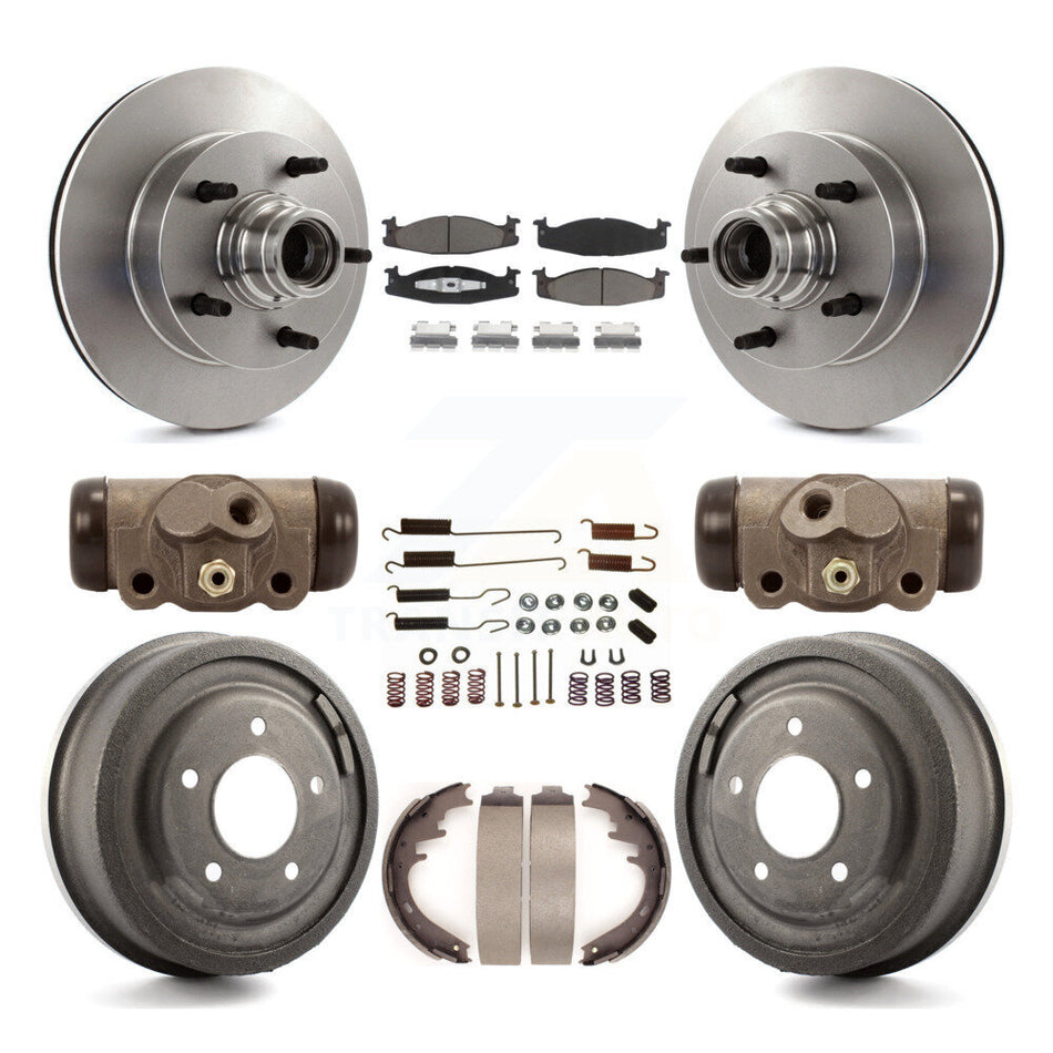 Front Rear Disc Brake Rotors Ceramic Pads And Drum Kit (9Pc) For 1997 Ford E-150 Econoline 2-Wheel ABS 15 16" Bore K8C-102845